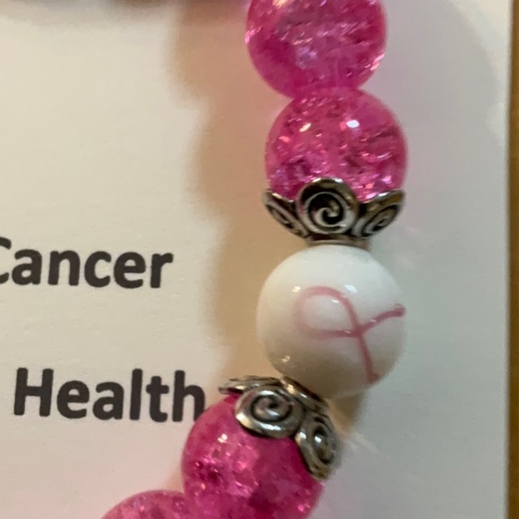 Hand Crafted Pink Breast Cancer Awareness Bracelet Crackle Beads Stretch - Picture 6 of 7